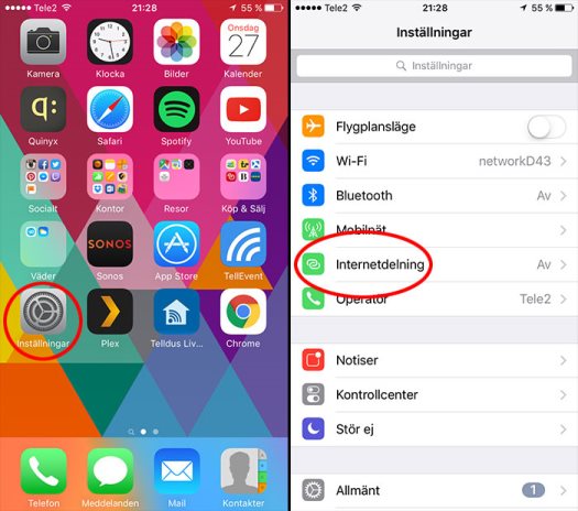 iPhone internetdelning dela nätverk